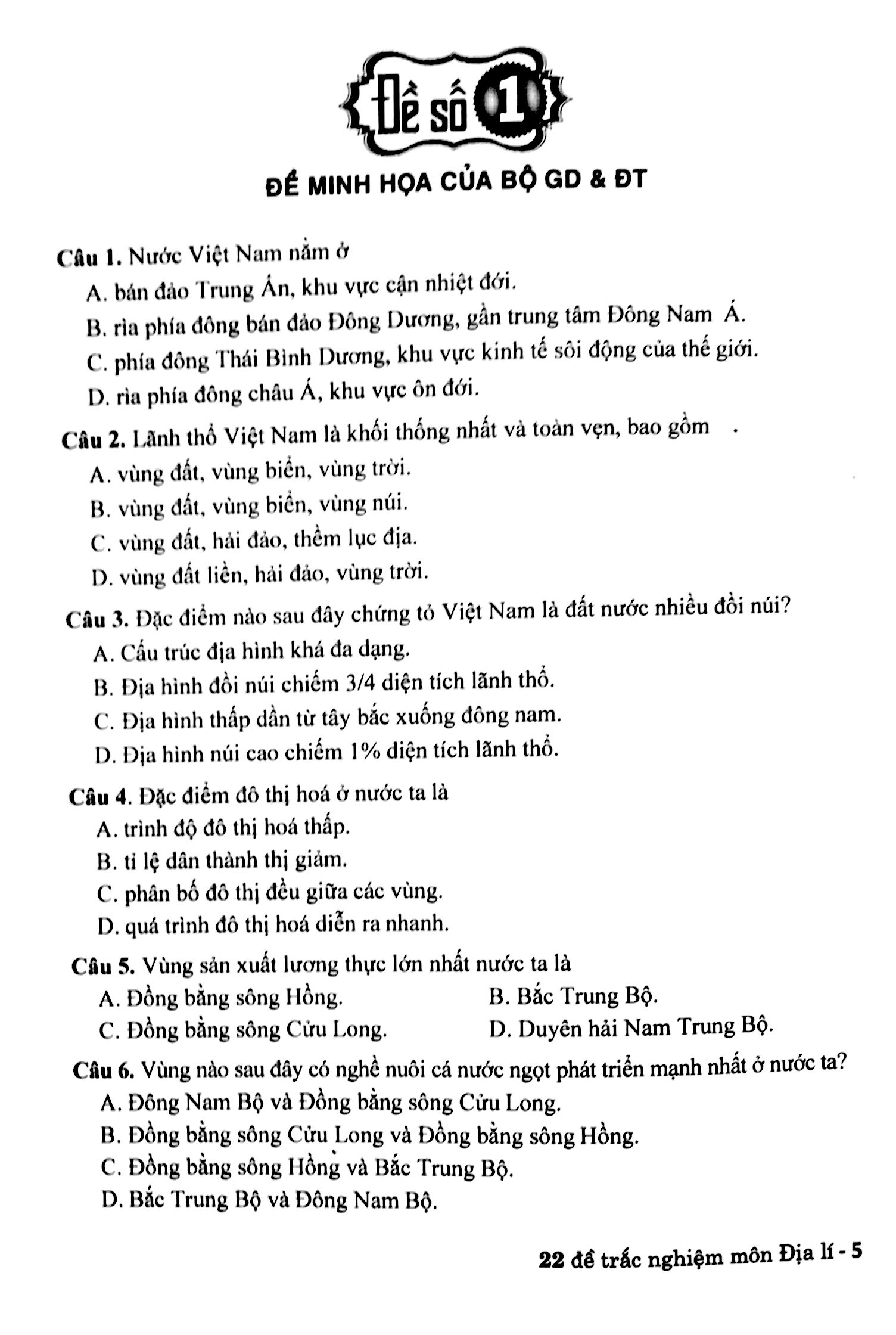 22 Đề Thi Trắc Nghiệm Môn Địa Lí - Luyện Thi Thpt Quốc Gia