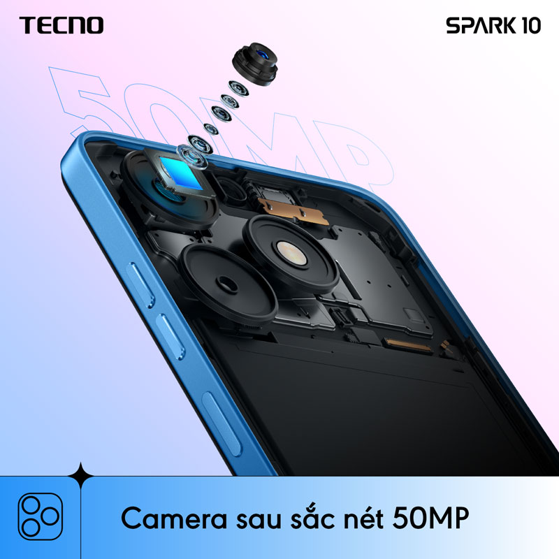 Điện thoại Tecno SPARK 10 4GB/128GB - Camera 50MP | 5000 mAh | Sạc nhanh 18W | Cảm ứng vân tay - Hàng chính hãng