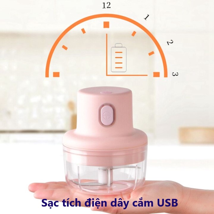 Máy xay mini cầm tay đa năng sạc pin cổng USB không dây xay tỏi ớt hành rau củ quả dung tích 250ml