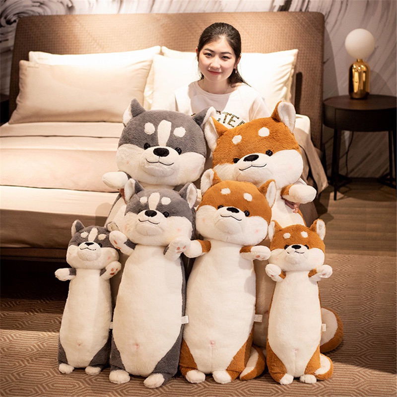 Thú nhồi bông husky chất liệu lông thỏ siêu mịn - Size từ 65cm đến 1m2 - Quà tặng gấu bông shiba dài ôm ngủ thoải mái hình chó ngáo