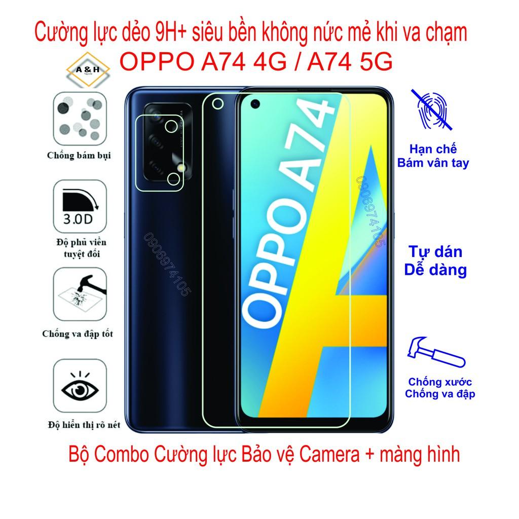 Bộ Combo Cường lực dẻo + Cường lực bảo vệ Camera dành cho OPPO A74 / A74 5G, chống va đập chống trầy xước