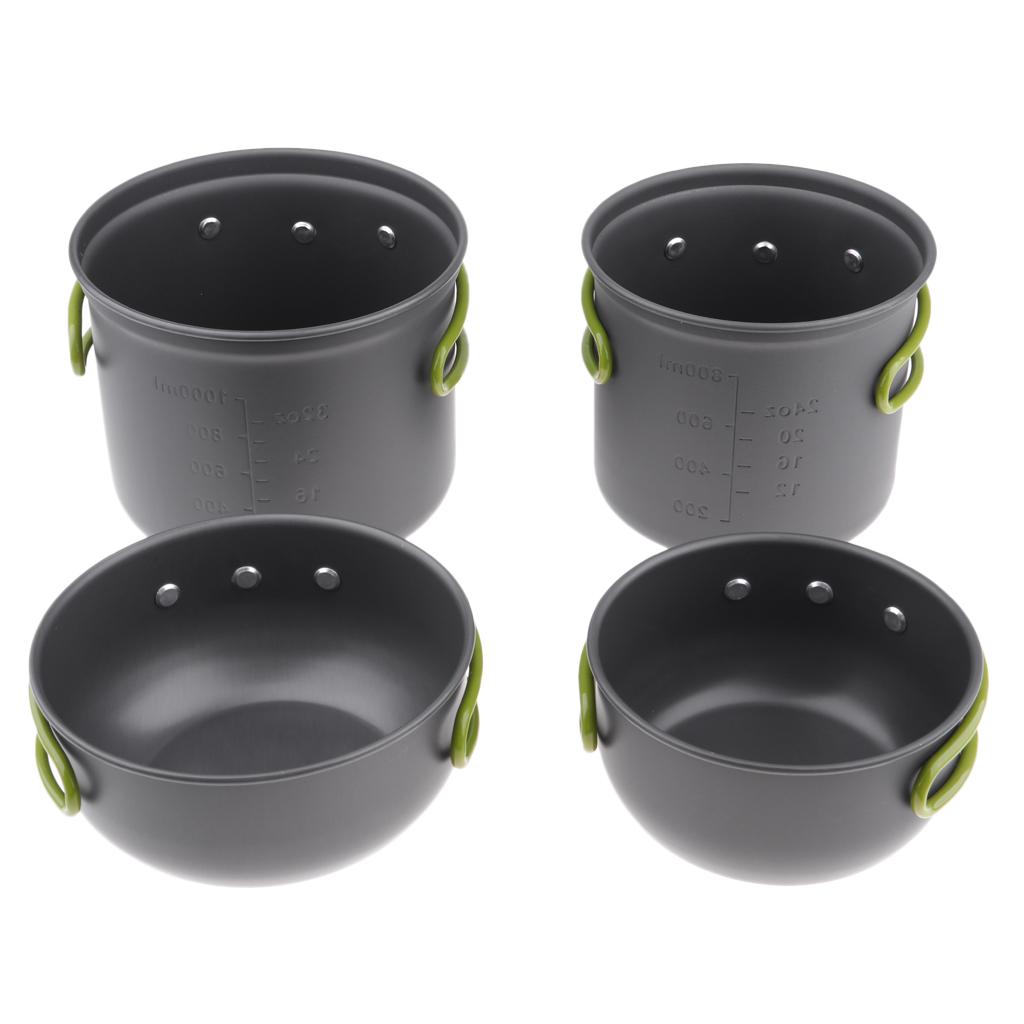 Cookware Travel Outdoor Camping Cooking Picnic Hiking Bowl Pot Pan Set of 4
