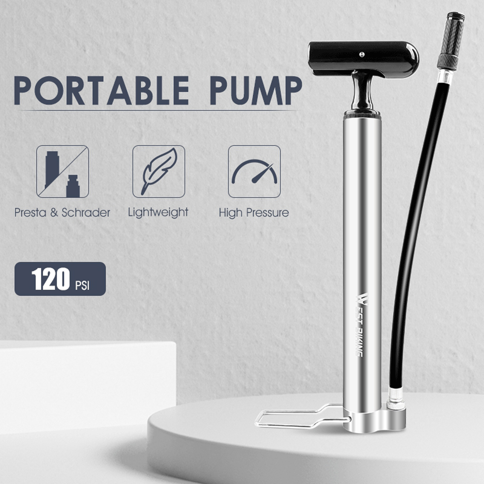 WEST BIKING Ống Bơm Hơi Mini Cầm Tay Bằng Hợp Kim Nhôm