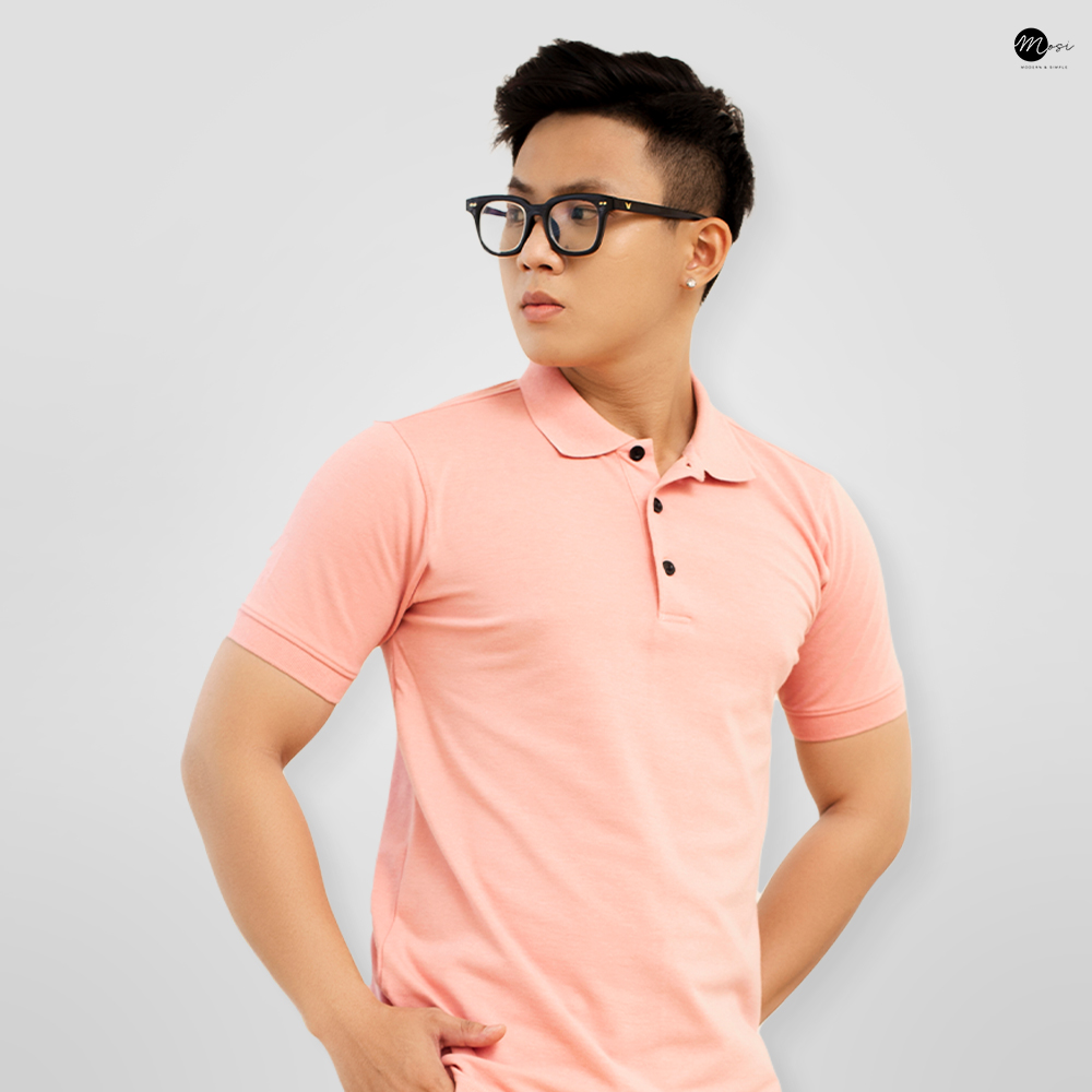 Áo polo nam cổ bẻ phối viền vải cotton cvc, chuẩn form, lịch sự, năng động, hồng pastel - MOSI