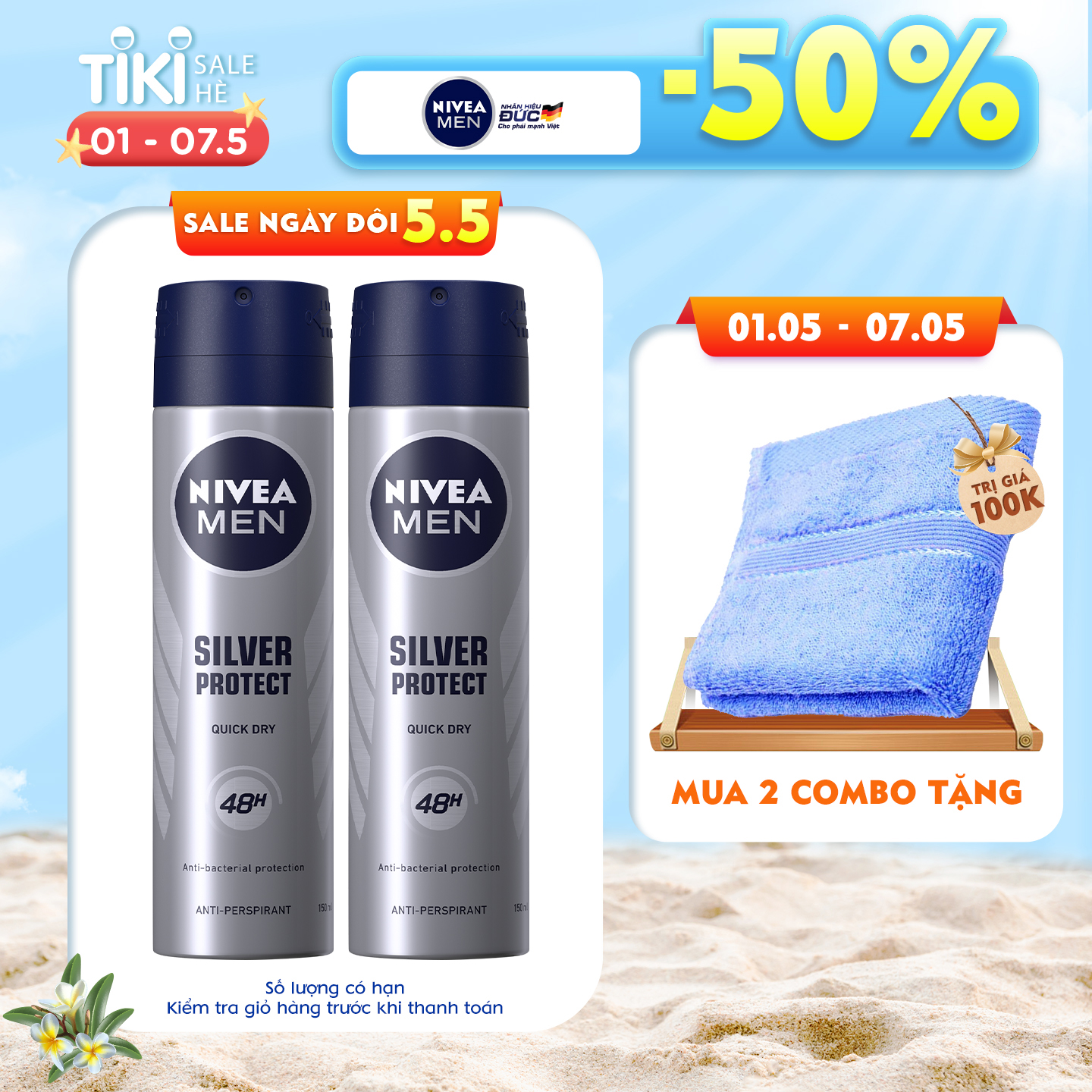 Bộ đôi Xịt Ngăn Mùi NIVEA MEN Silver Protect Phân Tử Bạc Giảm 99.9% Vi Khuẩn Gây Mùi (150ml) - 82959