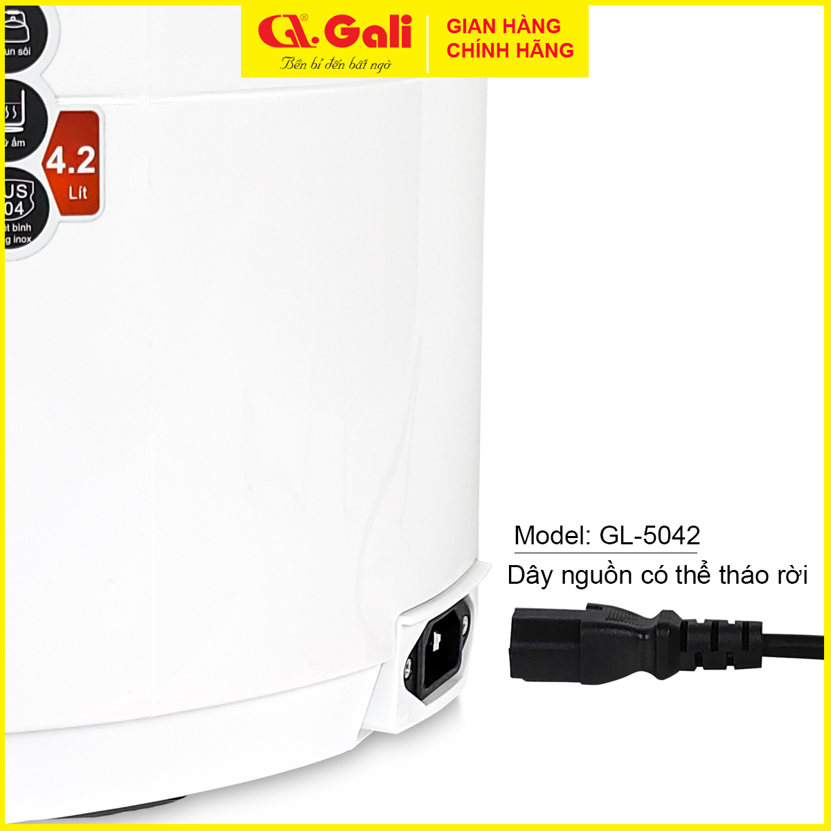 Bình thủy điện Gali, bình đun dung tích 4.2 lít, phích cấu tạo 2 lớp thân ngoài nhựa, ruột inox 304, hàng chính hãng 100%, bảo hành 24 tháng Gali