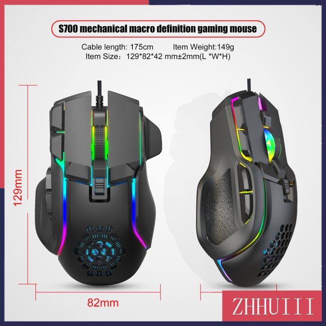 Chuột Máy Tính Có Dây 10 Nút Chơi Game Macro 13 Rgb 6 Chế Độ 12800dpi S700