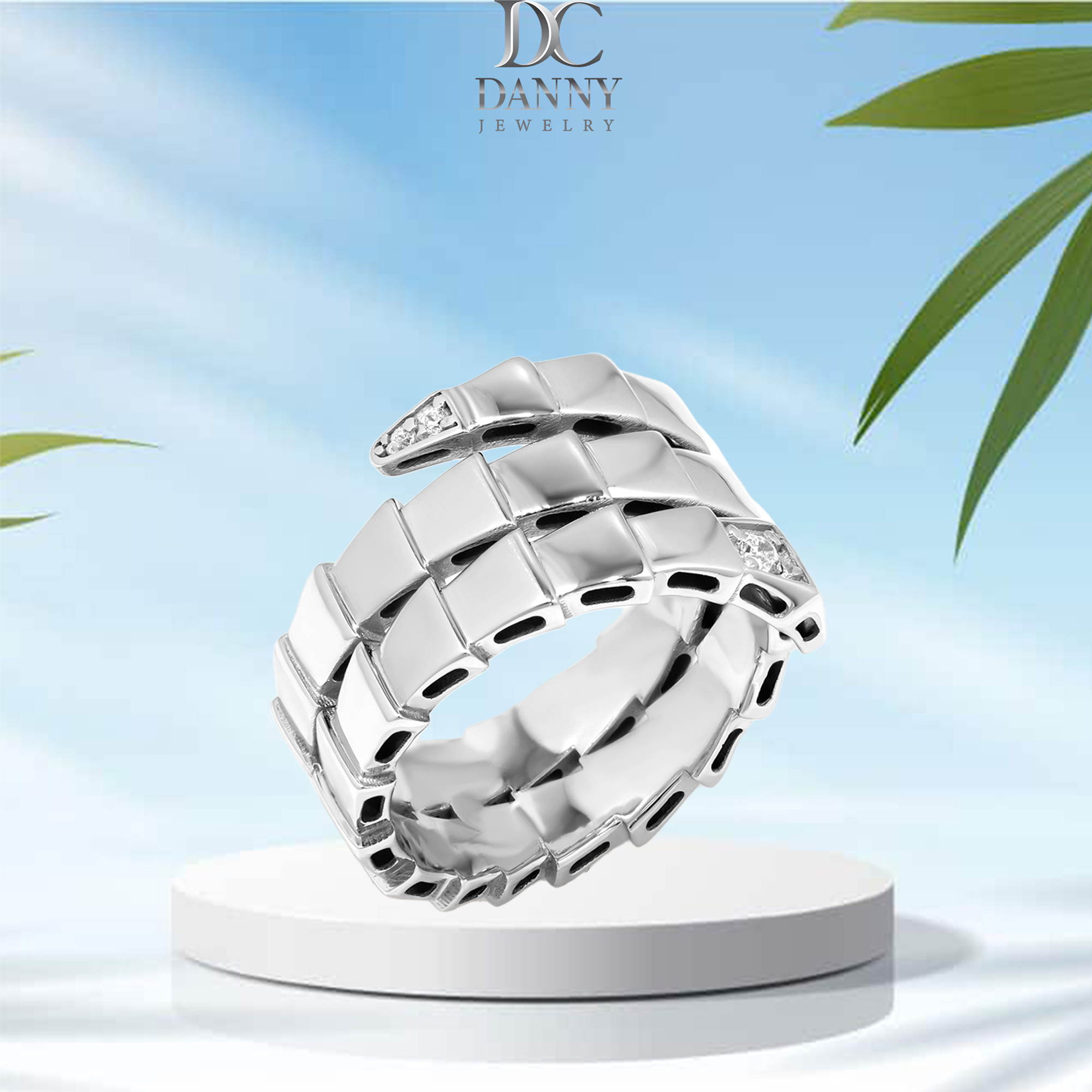 Nhẫn Danny Jewelry Bạc Thổ Nhĩ Kỳ Xi Rhodium Đính Đá CZ Biểu Tượng Rắn N0004TNK (Free Size)
