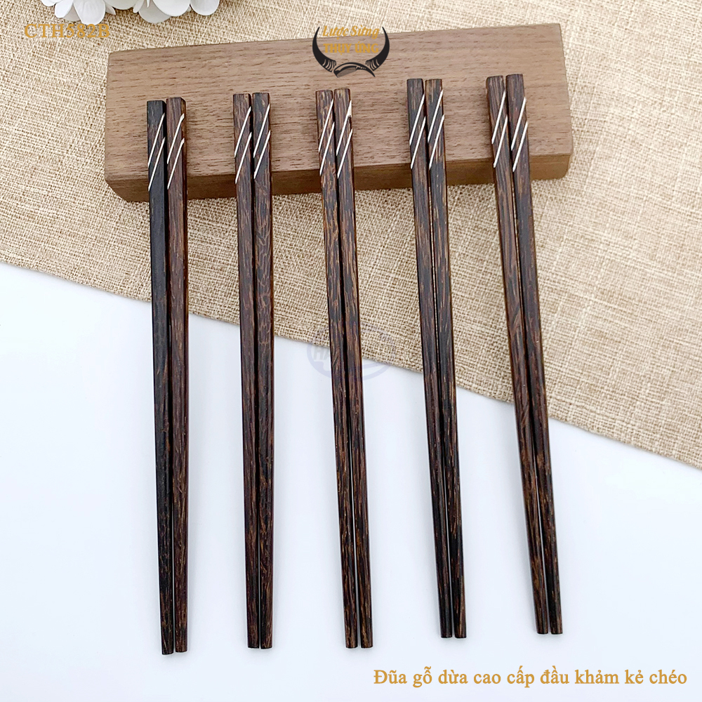 Đũa Gỗ Dừa Đen Khảm Kẻ Chéo HAHANCO An Toàn Đẹp Mắt Dùng Cho Quán Ăn Gia Đình - CTH582B