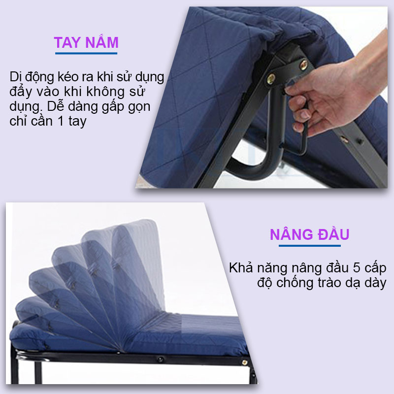 Giường ngủ thông minh gấp gọn NIKITA, Khung thép sơn tĩnh điện, Xếp gọn thành ghế sofa, Bánh xe di chuyển dễ dàng