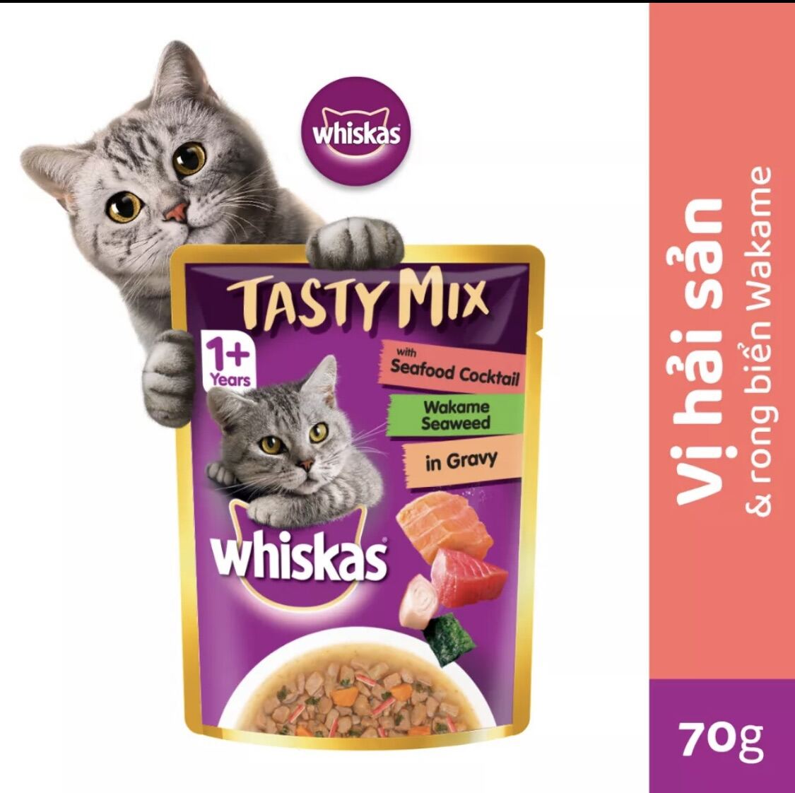 Hình ảnh Combo Pate Cho Mèo Lớn Whiskas Tasty Mix Thịt Và Rau Củ Gói 70g - YonaPetshop