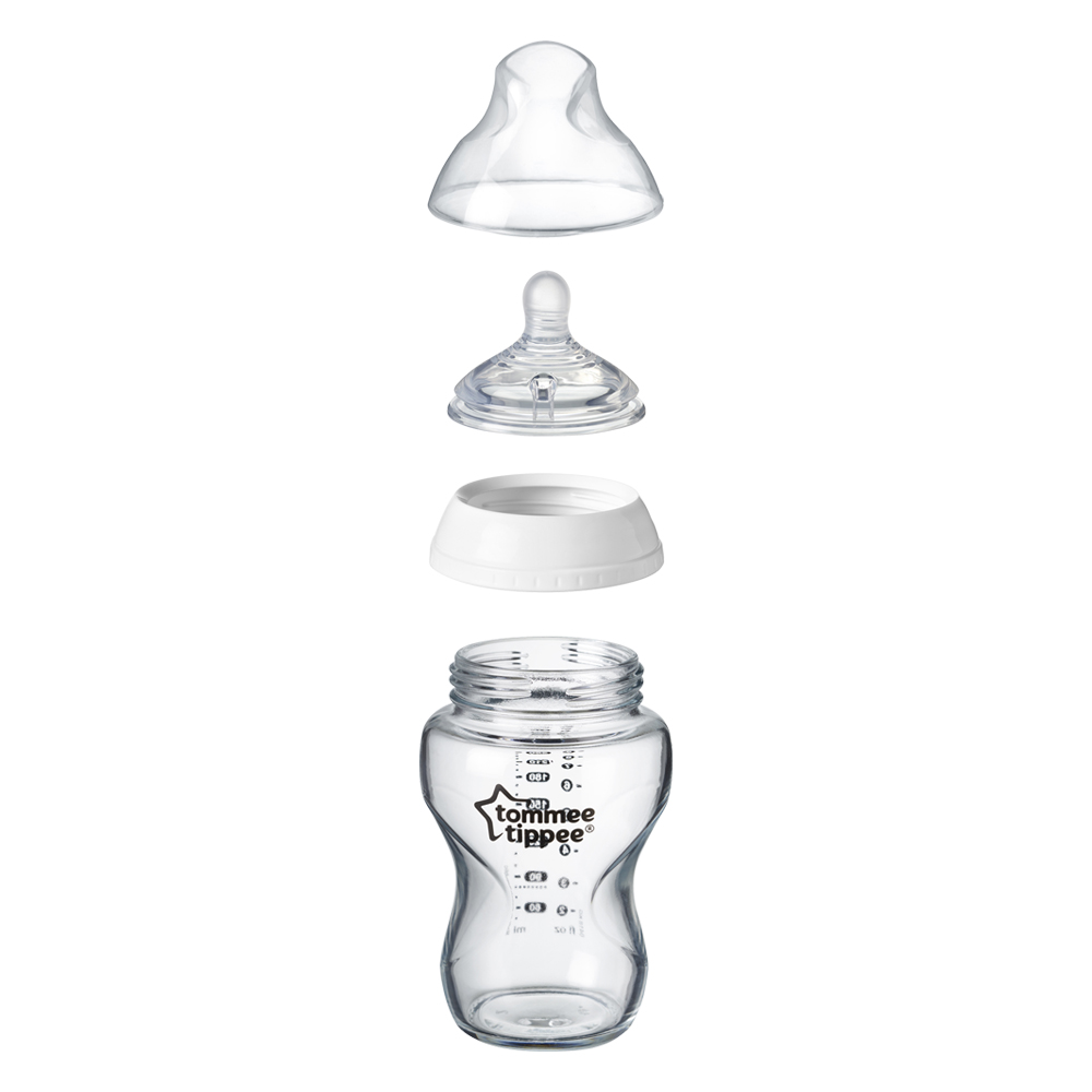 Bình sữa thủy tinh ty siêu mềm tự nhiên Tommee Tippee Closer to Nature 250ml, núm ty đi kèm 3-6 tháng