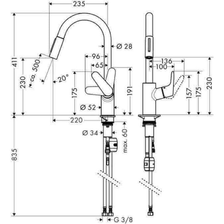 Vòi rửa bát Hans Grohe Focus 240 ( có thể kéo dài)