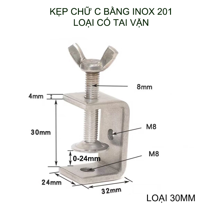 01 Kẹp chữ C bằng inox 201 không gỉ, dày dặn chắc chắn dùng cho nghề mộc, cơ khí