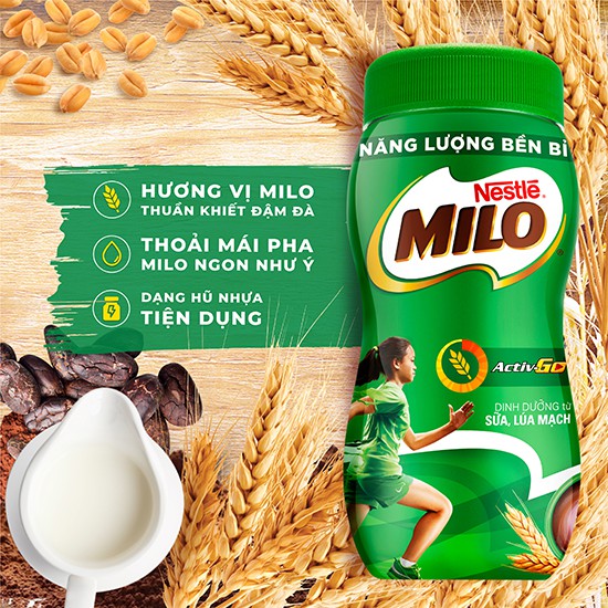 [Tặng Bình Nước Milo 700ml] Thức uống lúa mạch Nestlé MILO Nguyên chất 400g (hũ nhựa)