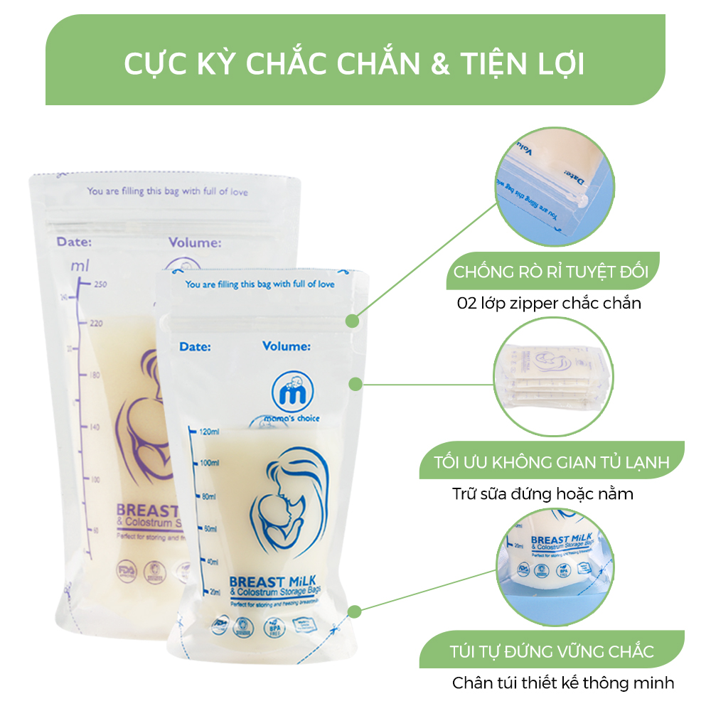 Combo Bình Trữ Sữa và Túi Trữ Sữa Mama’s Choice, Bảo Quản và Trữ Sữa Mẹ, Kiểm Định An Toàn Quốc Tế Bureau Veritas