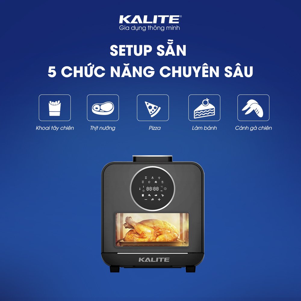 Nồi chiên hơi nước KALITE STEAM STAR dung tích 15L, chức năng chiên hấp 2in1, phụ kiện chống dính, cửa kính cường lực, hàng chính hãng