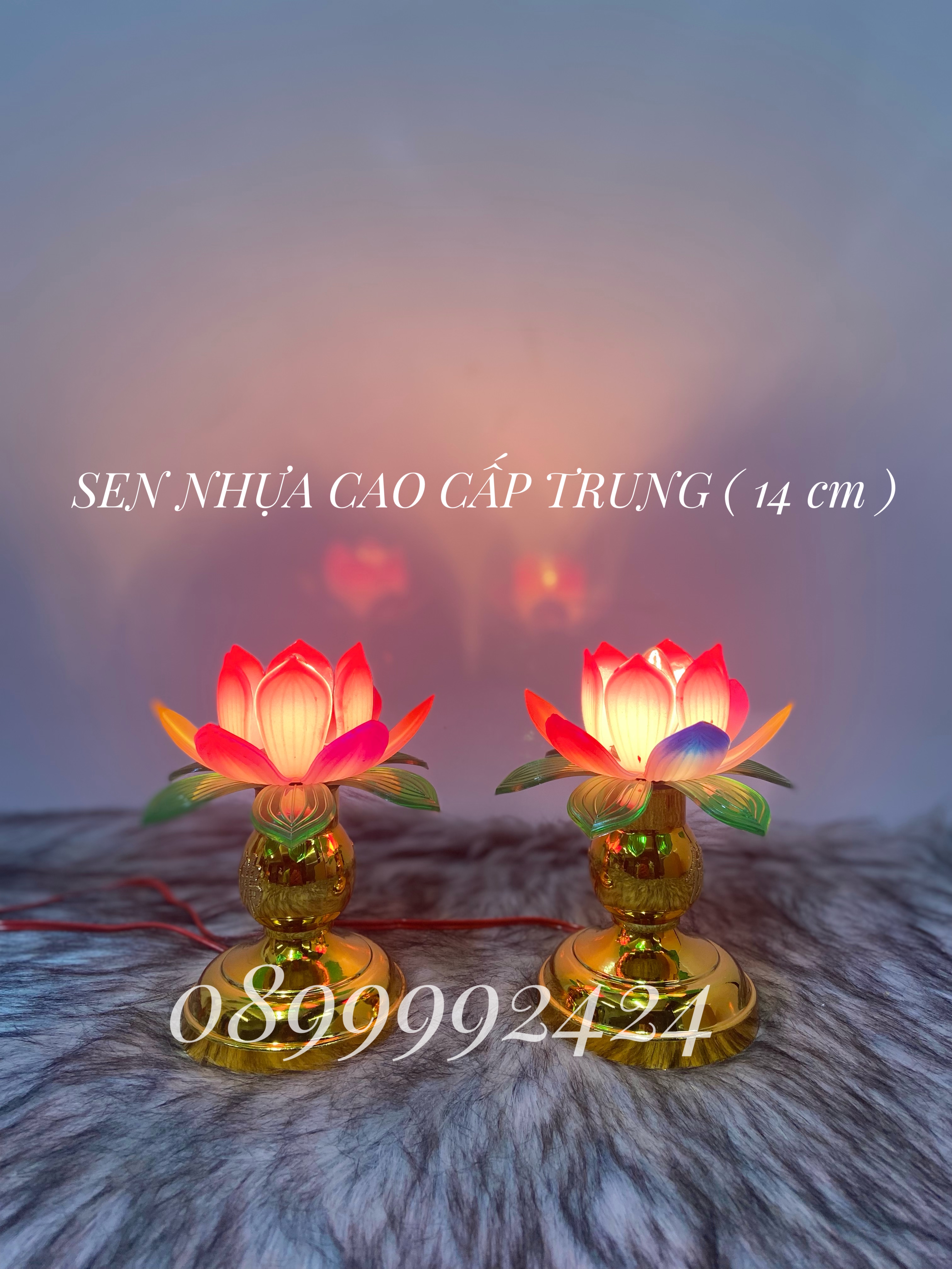 ĐÈN THỜ CAO CẤP SEN NHỰA TRUNG (14cm) 1 CẶP