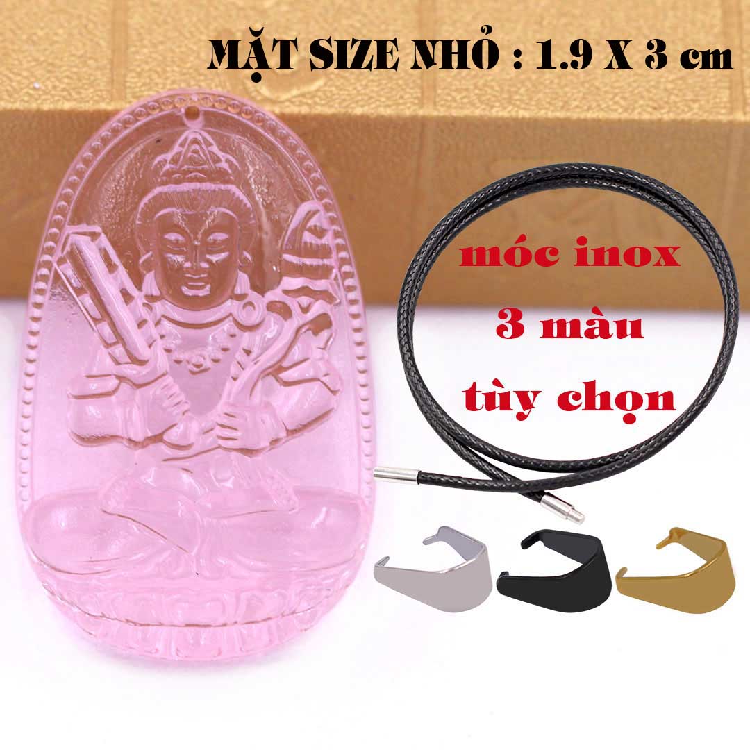 Mặt Phật Hư không tạng pha lê hồng 1.9cm x 3cm  kèm vòng cổ dây cao su đen + móc inox vàng, Phật bản mệnh, mặt dây chuyền