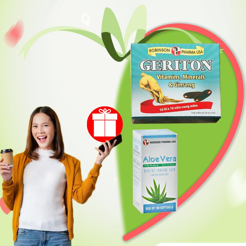 Combo Thực phẩm bảo vệ sức khỏe- GERITON + 1 hộp đẹp da, ALOE VERA