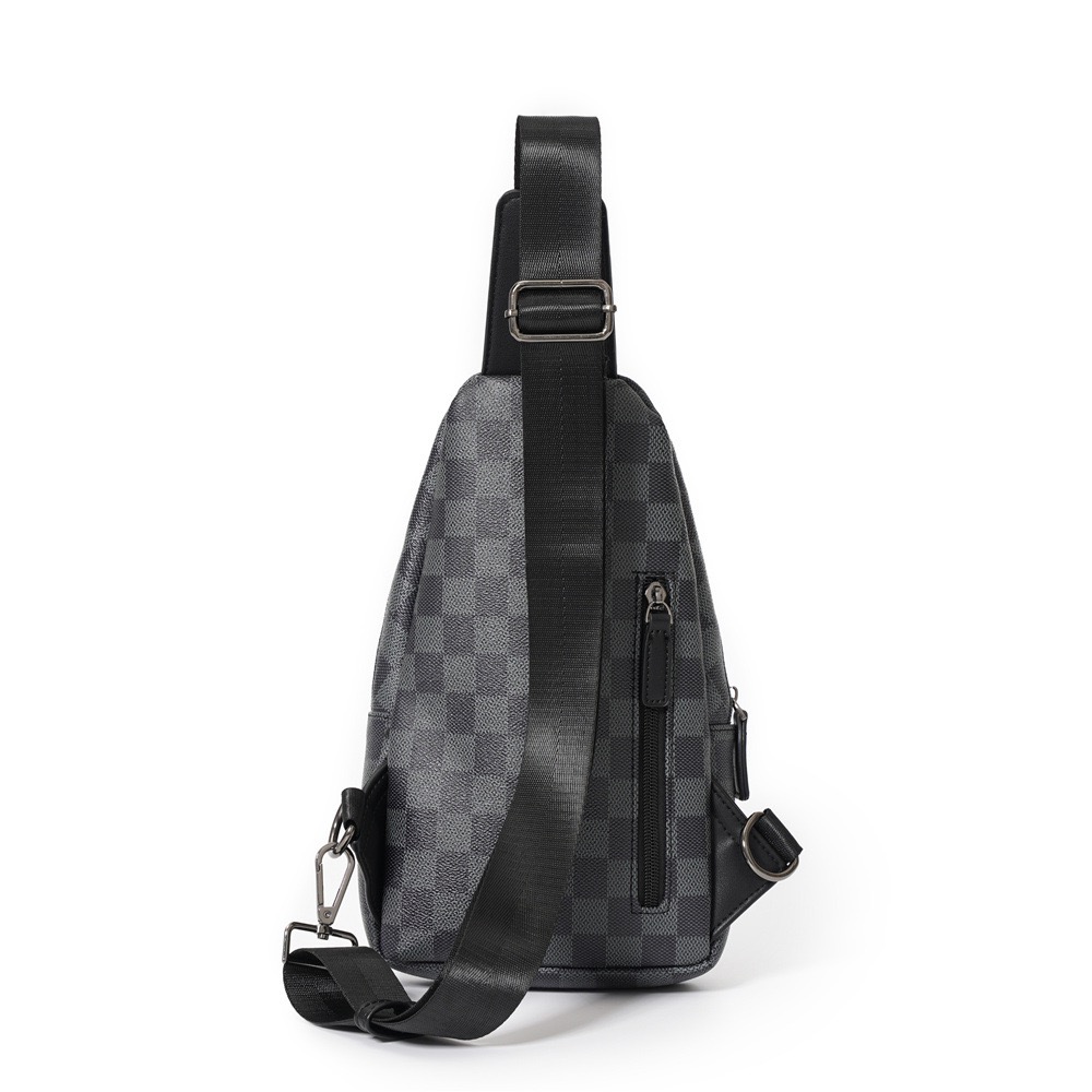 Men's Plaid Crossbody Chest Bag Pu Leather Casual Waist Bag