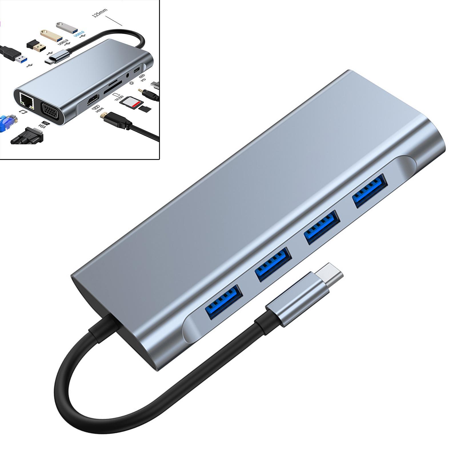 11 in 1 USB C to USB Adapter,TF Card Reader,Docking Station USB 2.0 Port,Audio,HDMI to VGA,USB 3.0 Port, PD for Laptop