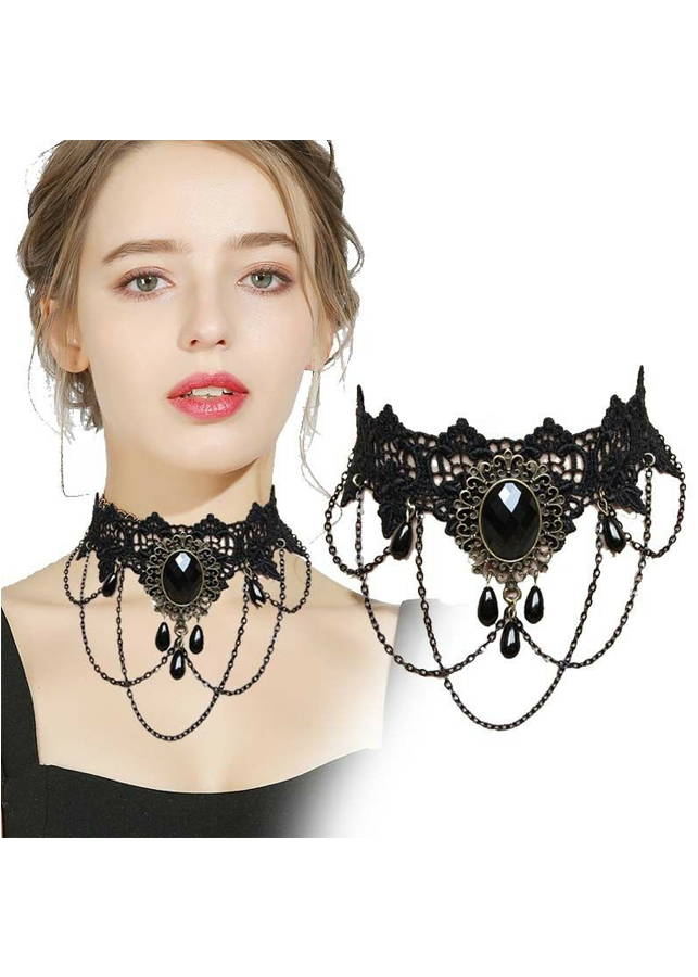 Vòng choker ren thả sợi đính hạt CMD002