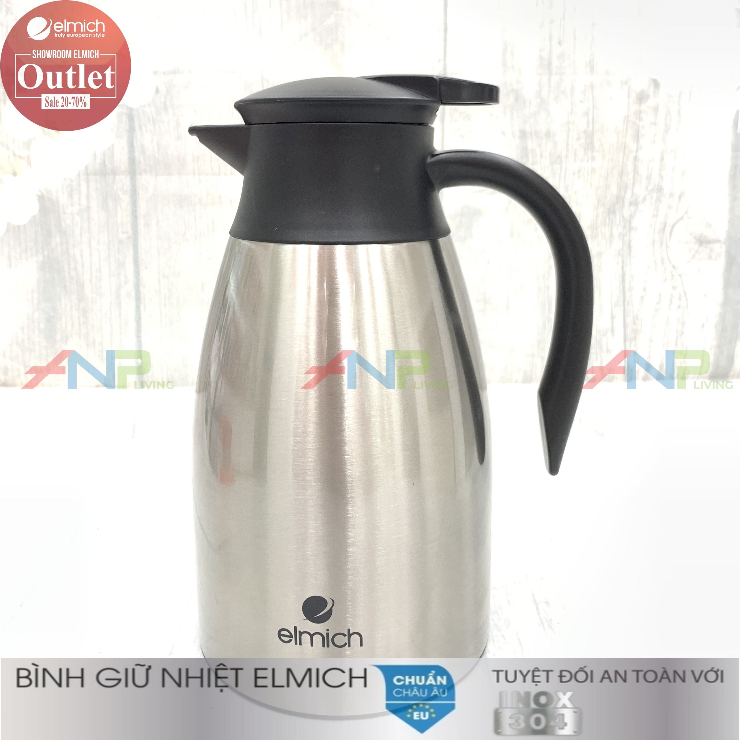 Bình đựng nước giữ nhiệt 2 lớp INOX 304, Tráng Bạc, 1500ml 2000ML Elmich