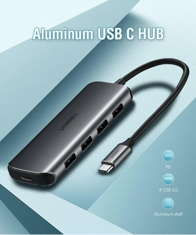 Ugreen UG50312CM164TK Bộ chuyển đổi TYPE C sang 4 USB 3.0 + hỗ trợ nguồn TYPE C - HÀNG CHÍNH HÃNG