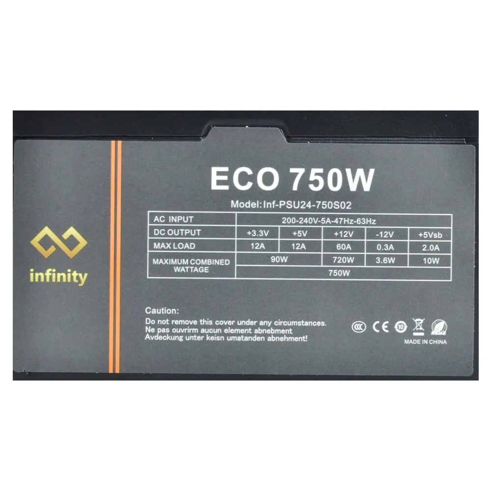 Bộ nguồn máy tính Infinity ECO 750W – DC to DC – Hiệu suất 85% – Active PFC – Single Rail_ Hàng Chính Hãng