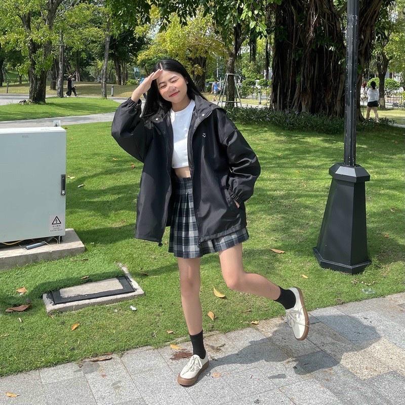 Áo Khoác dù Mặt cười jacket ulzzang unisex Nón Rời form rộng Hàn Quốc
