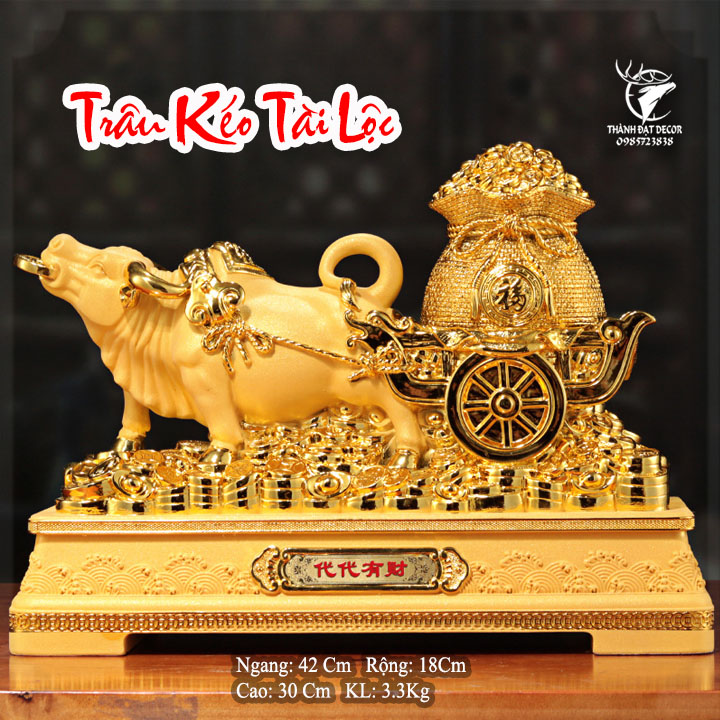 Tượng Trâu Vàng Kéo Tài Lộc Size 42, Quà Tặng Tân Gia Khai Trương Sinh Nhật Tặng Sếp Tặng Đối Tác , Người Tuổi Sửu