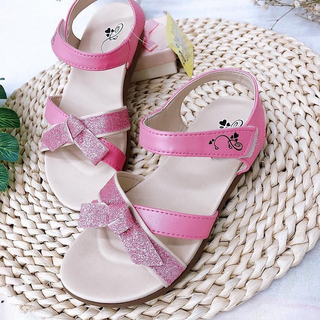 Sandal bé gái quai đan chéo phối nhũ DRG000500 - đỏ