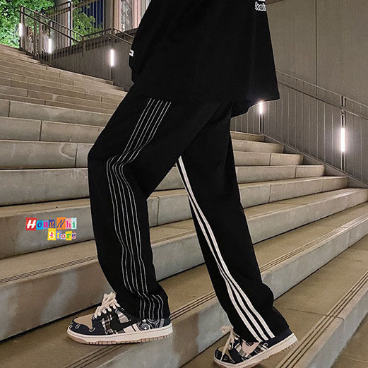 Quần Thun Dài Phối Sọc Ống Rộng, Jogger Line Ống Suông Ulzzang Unisex Dáng Rộng - MM