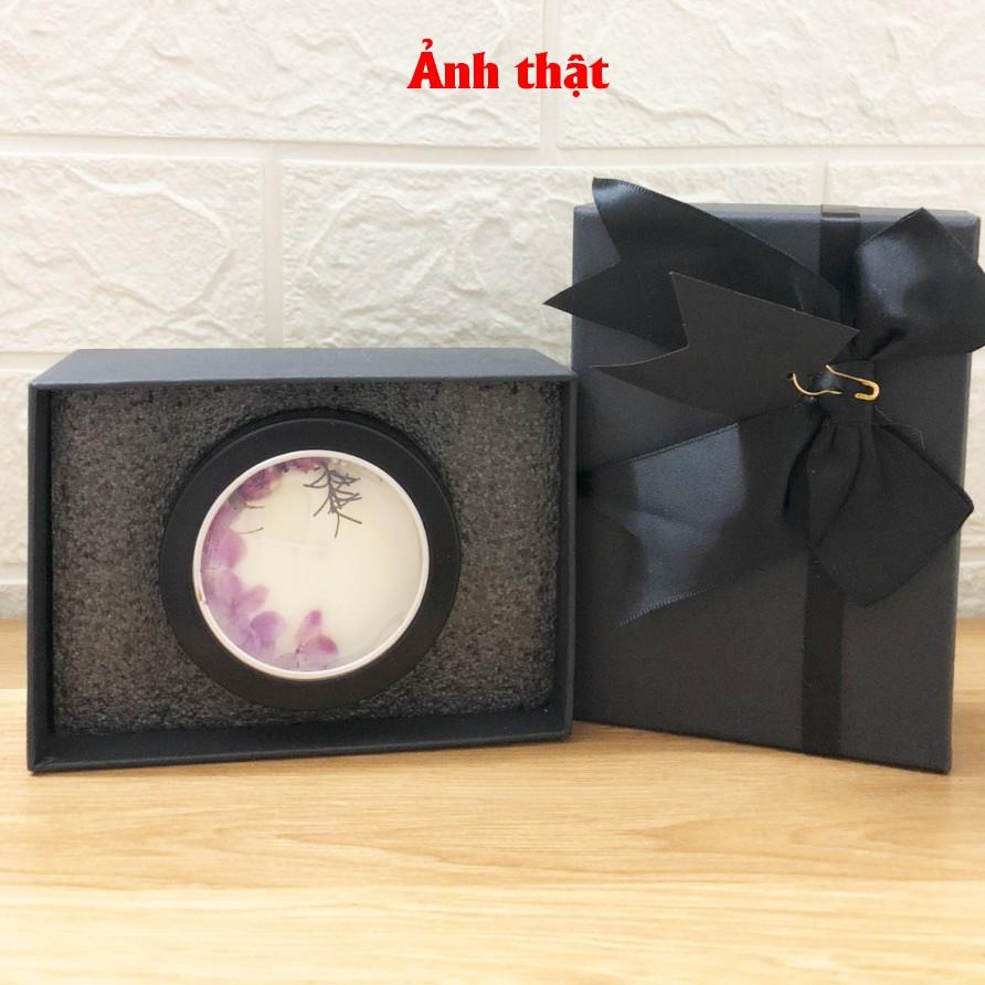 (Set hộp quà) Nến thơm hộp thiếc hoa khô thật sáp nến tự nhiên không khói