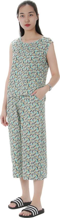 Bộ mặc nhà lanh Vicci BST.086.13 vải chéo Hàn cao cấp quần ống sớ họa tiết hoa tròn