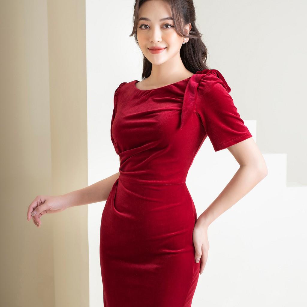 Đầm Công Sở - Váy Dự Tiệc dáng body chất vải nhung cao cấp ,che bụng , gọn người Stefanie