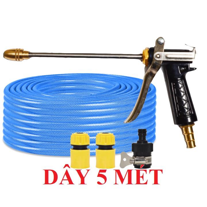 Bộ dây vòi xịt nước rửa xe,tưới cây .tăng áp 3 lần,loại 3m,5m 206318 đầu đồng,cút,nối nhựa đen+ tặng đai