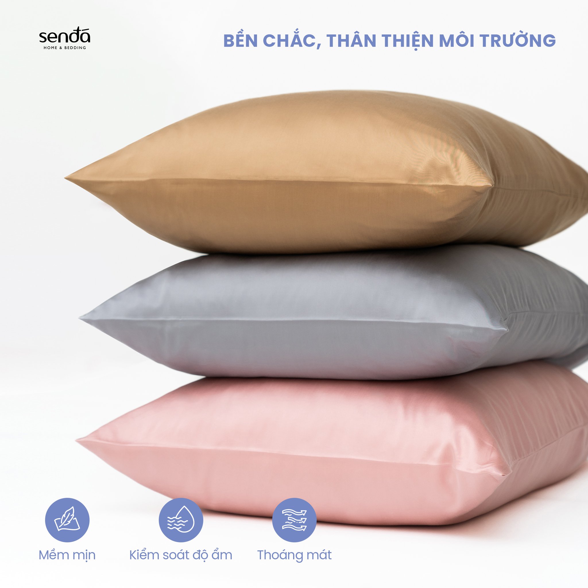 Vỏ gối Lụa Tencel 50x70 45x65 cm Sen Đá Home Bedding cao cấp trơn màu, áo, bao gối nằm 100% Lyocell 60s