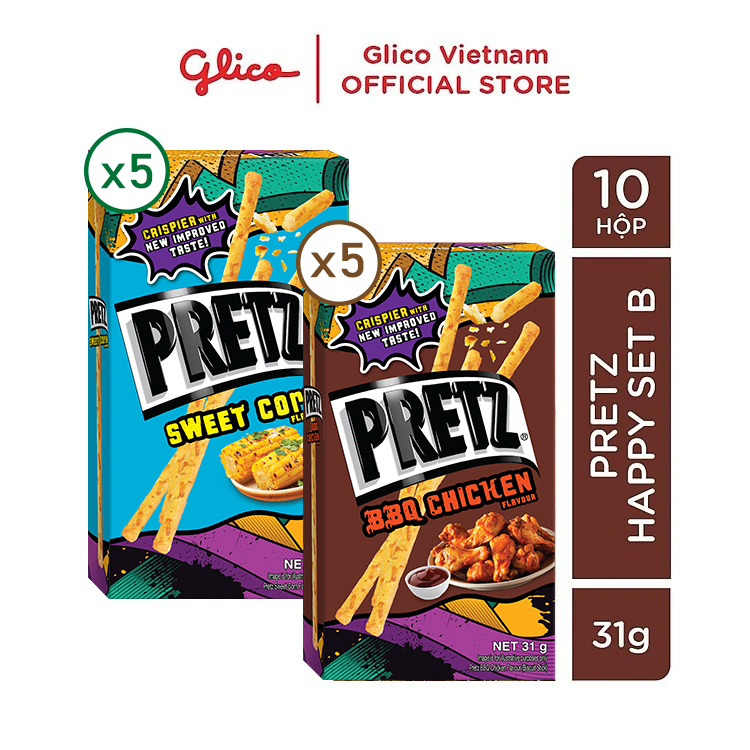 Bánh que nướng giòn mix 2 vị gà nướng và bắp GLICO Pretz