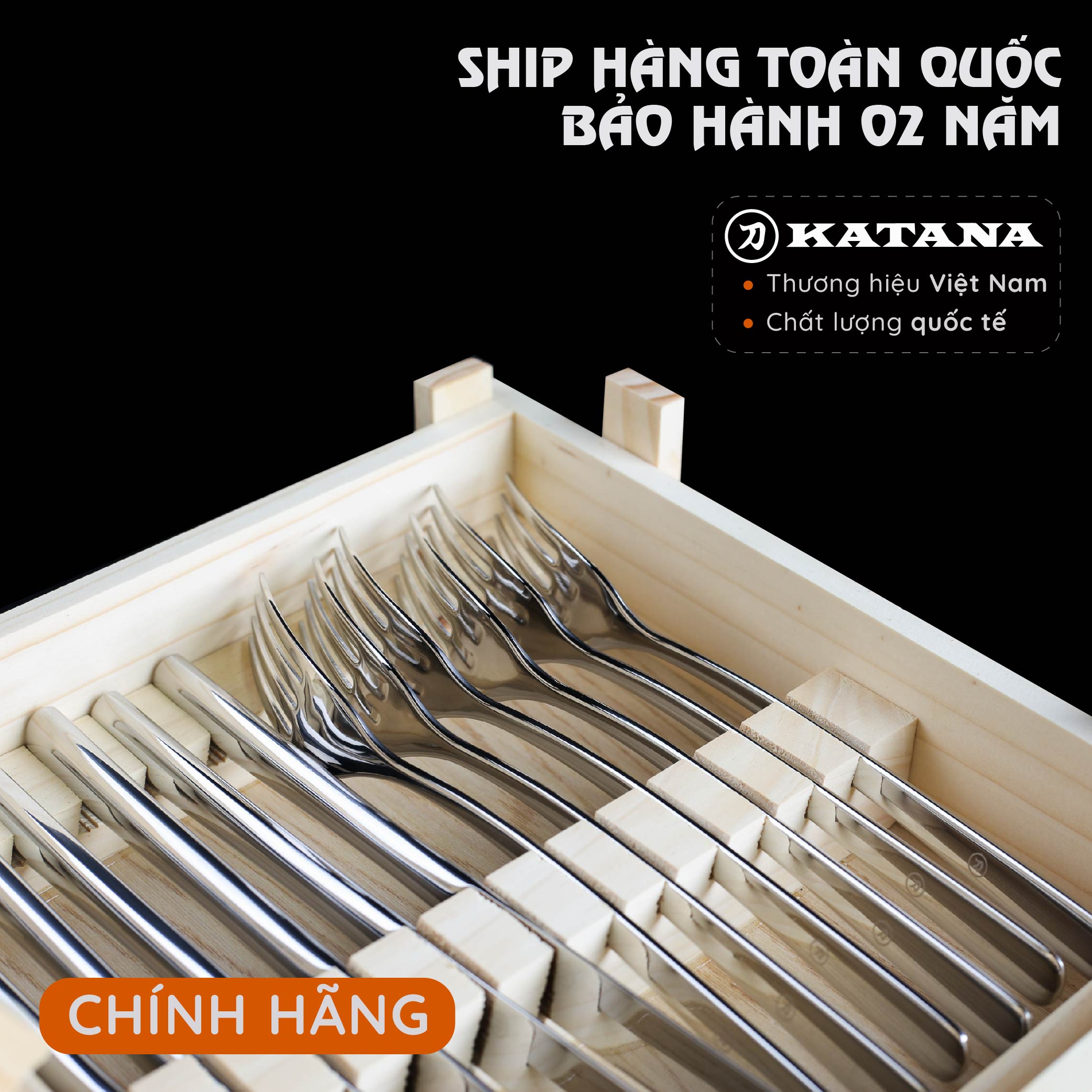 Bộ 12 chiếc dao dĩa KATANA Steak Hộp gỗ cao cấp - KATASTK01