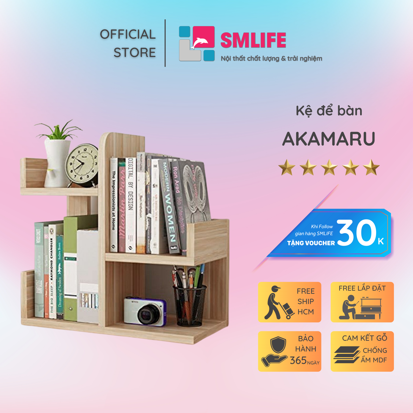 Kệ để bàn gỗ hiện đại SMLIFE Akamaru | Gỗ MDF dày 17mm chống ẩm | D40xR18xC41cm