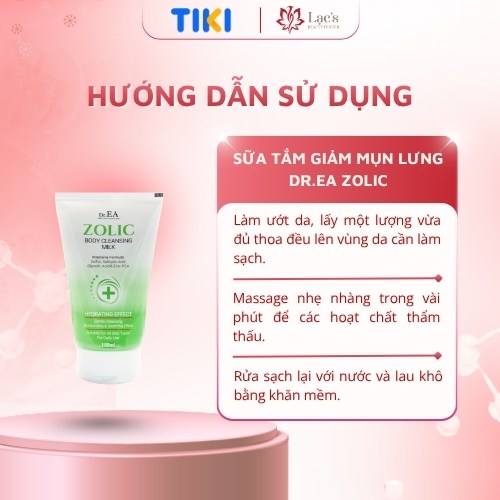 Sữa Tắm Giảm Mụn Lưng, Kháng Khuẩn, Tẩy Da Chết, Kiềm Dầu Dr.EA ZOLIC Body Cleansing Milk 150ml