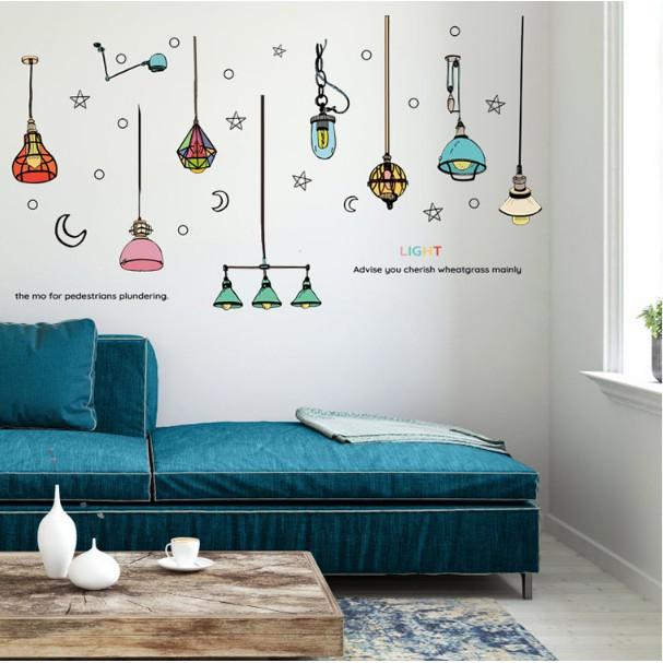 Decal trang trí tường - Dây Đèn sắc màu hoạt hình mẫu mới