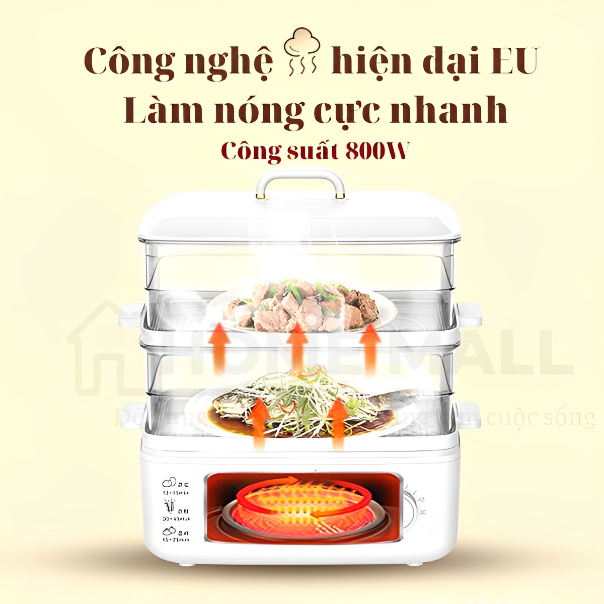 Nồi hấp điện 2 tầng VIFIBA, nồi hấp đa năng, nồi hấp 2 tầng công suất 800W, nồi hấp điện, hấp gà, hấp cá, hấp rau củ