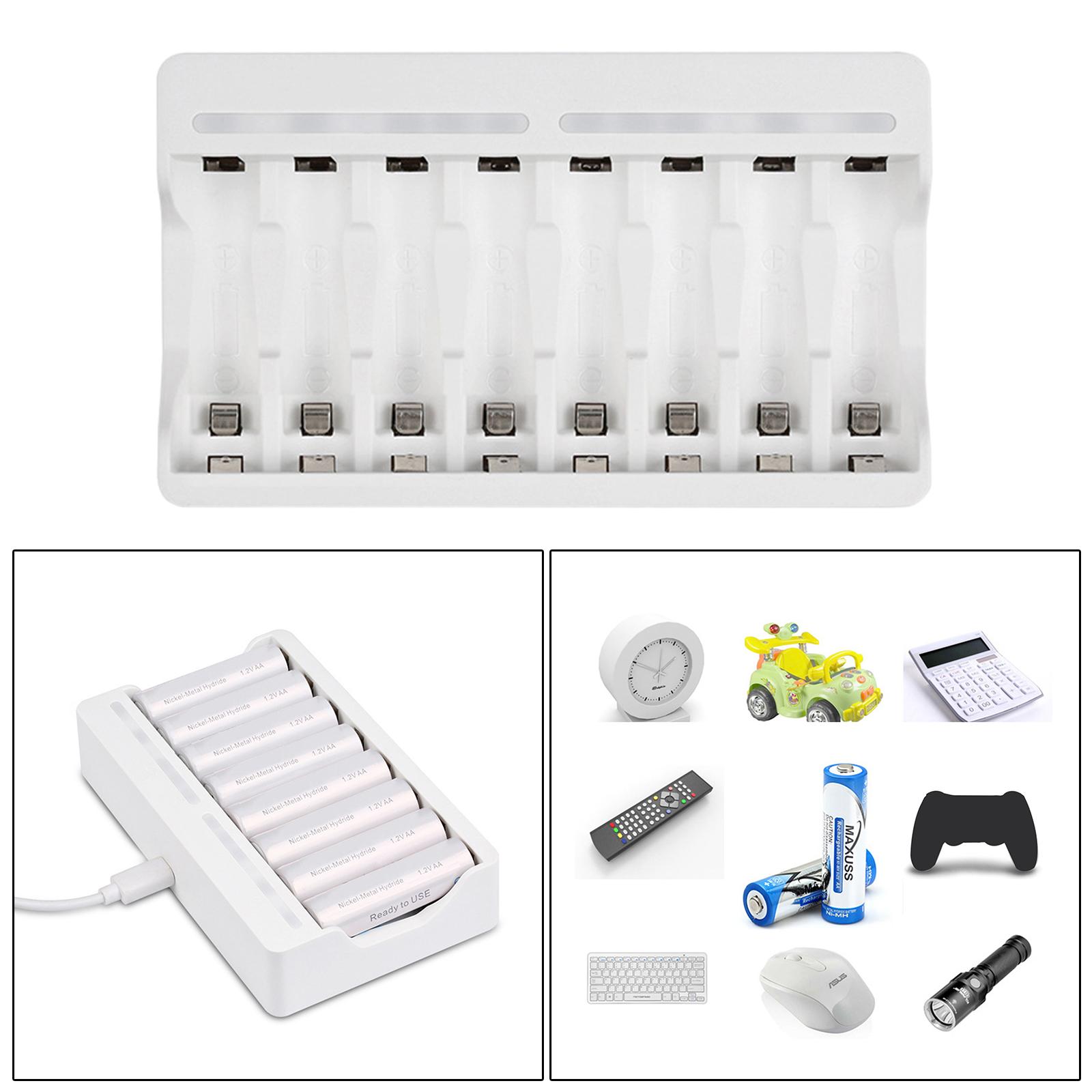 AA AAA Micro USB Charger, 8 Slots for NiMH Batteries, Fast Charging