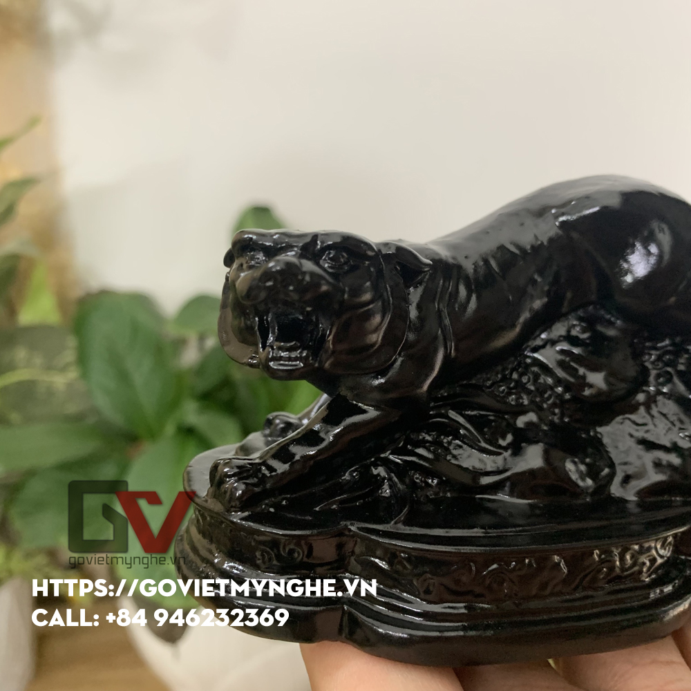 [Hổ phong thủy] Tượng đá con hổ trang trí phong thủy bàn làm việc mang may mắn cho gia chủ - Dài 11cm - Màu đen tuyền
