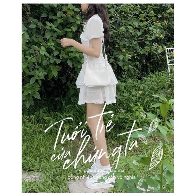 ĐẦM DÁNG XÒE Đầm trắng tầng viền bèo