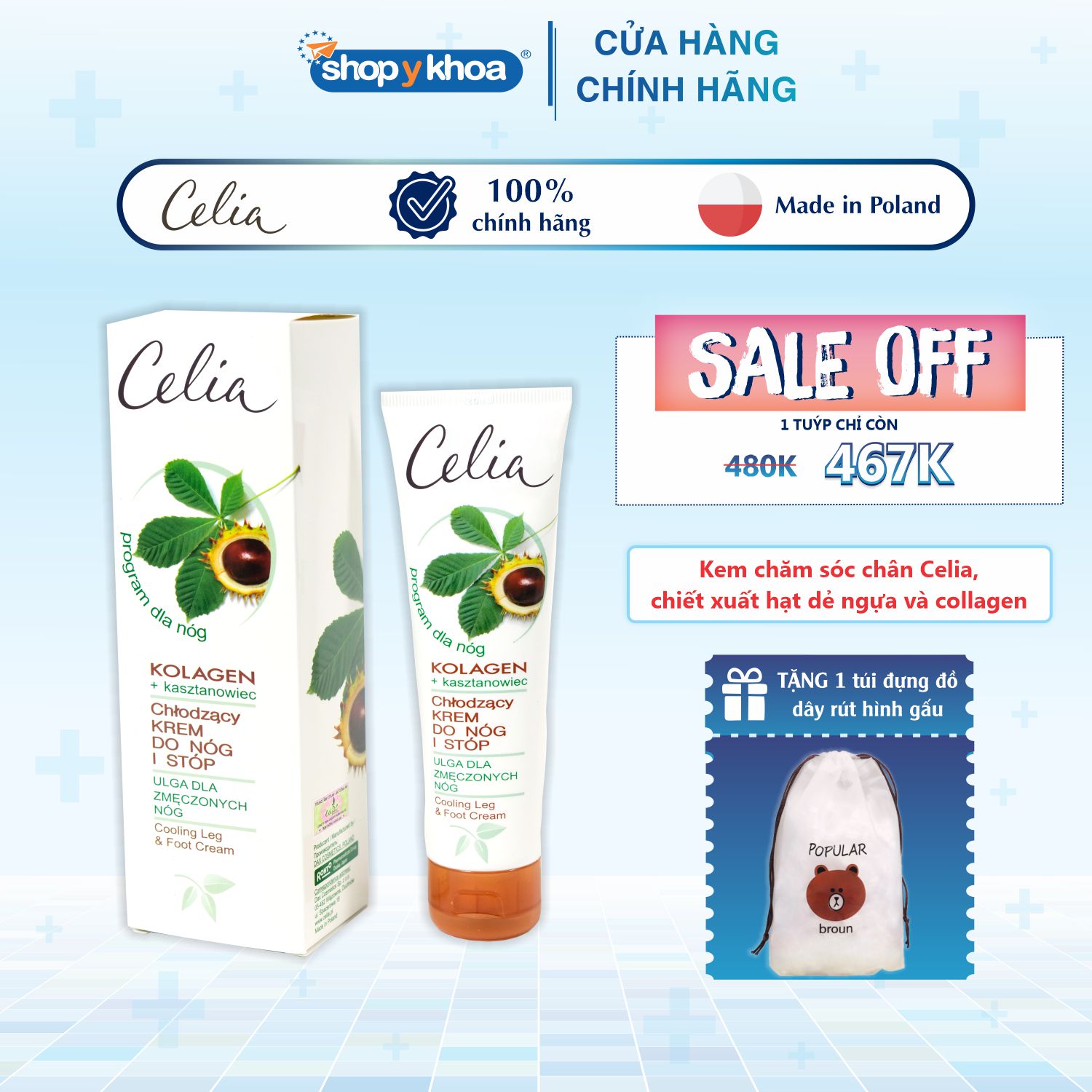 [DATE 12.2027] Kem chăm sóc chân Celia, chiết xuất hạt dẻ ngựa và collagen - Dung tích 100ml