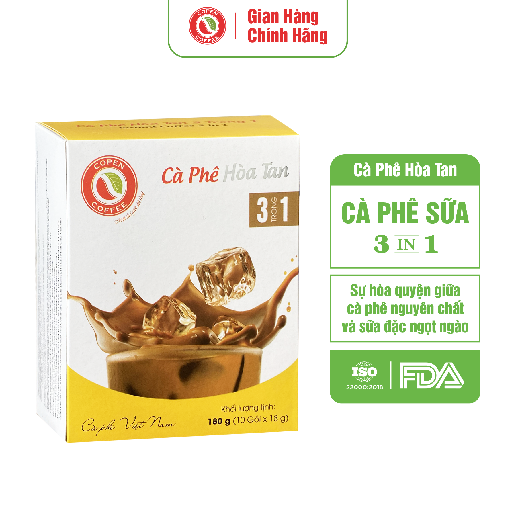 Cà phê sữa hòa tan Copen Coffee 3 trong 1 180g (10 gói)